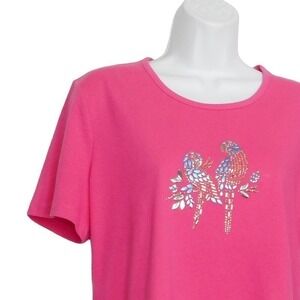 Coral Bay Top Womens PM Pink Short Sleeve Studded Parrot Casual Knit T-Shirt